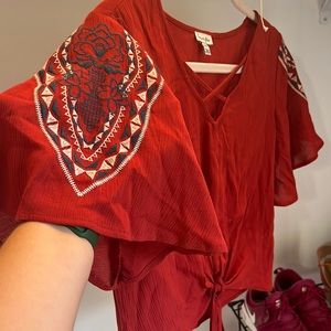 Love, fire embroidered Crop Top XS